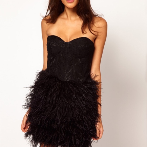 black ostrich feather dress